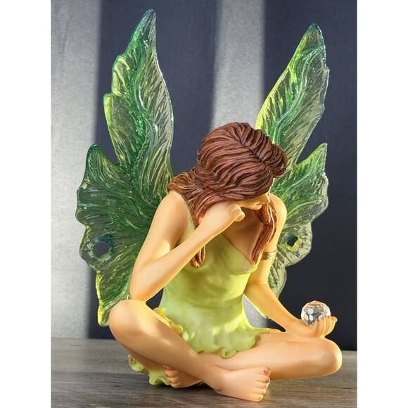J Tipton Fairy Figurine 9.5in Green Glass Wings Crystal Orb Porcelain Statue NIB - Picture 7 of 15